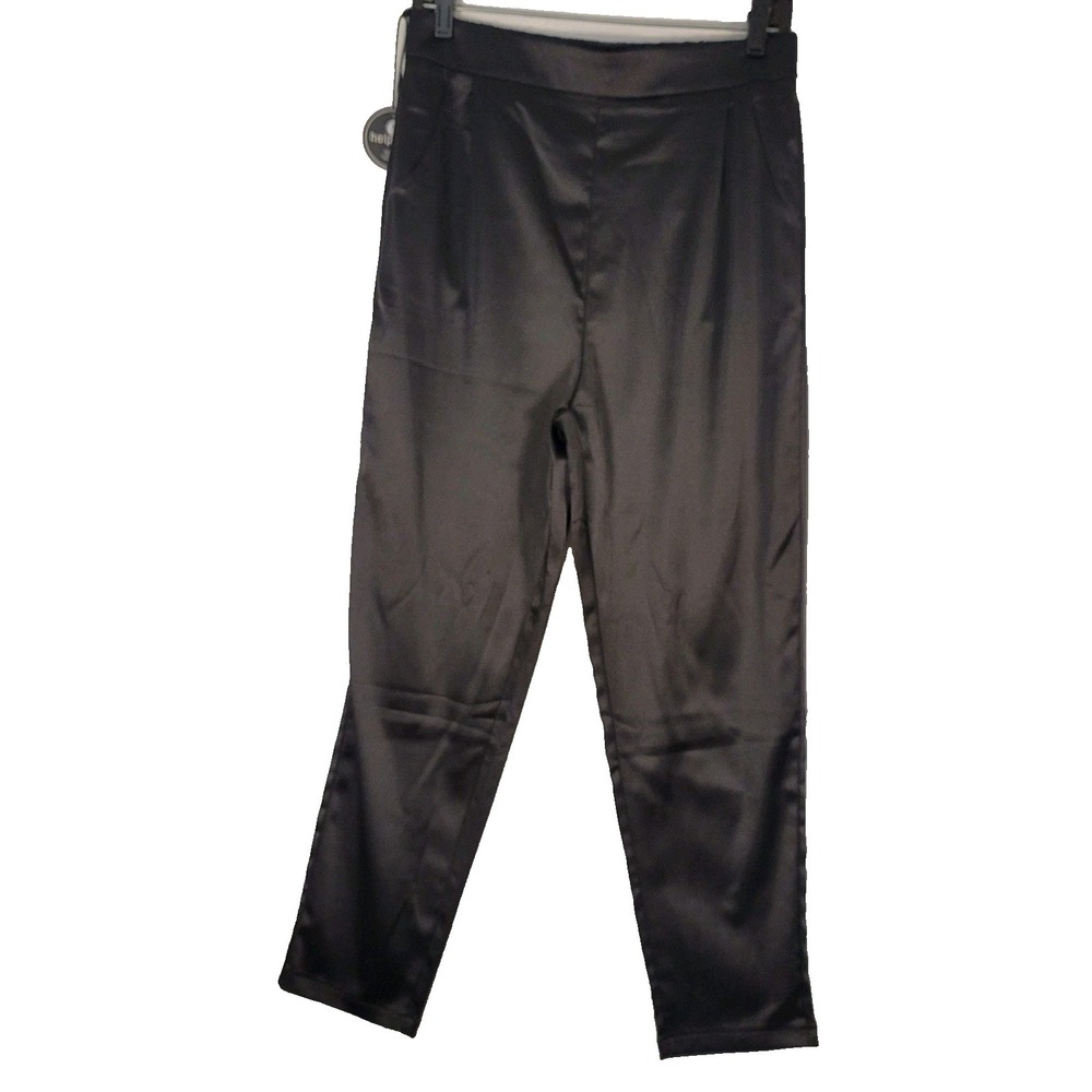 Heipeiwa Pants Womens Large Satin Straight Leg Dressy Elastic Waist Pockets Goth